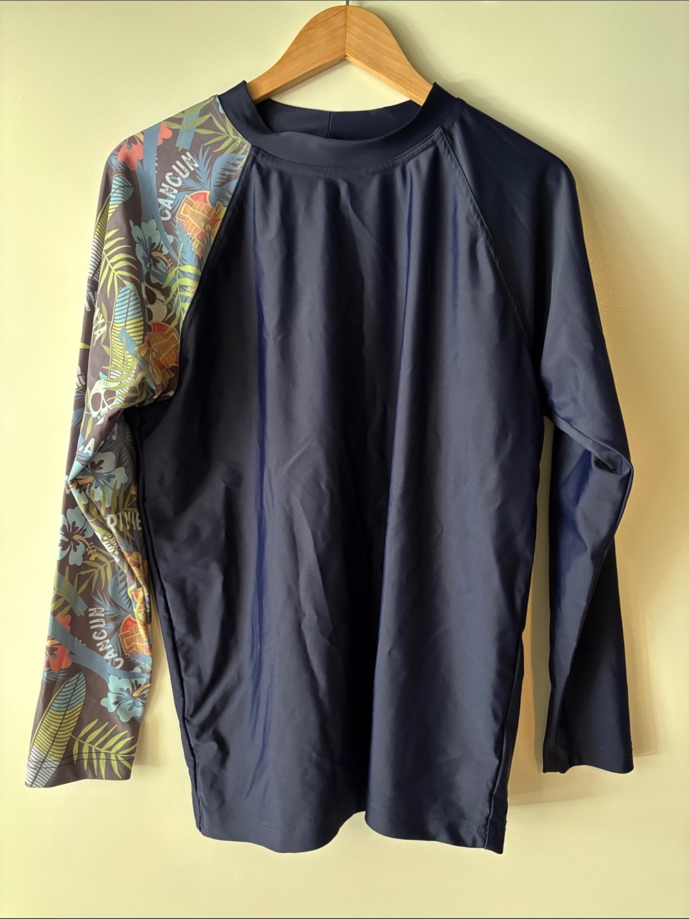 Men's Navy Long-Sleeve Swim Shirt with Tropical Accent